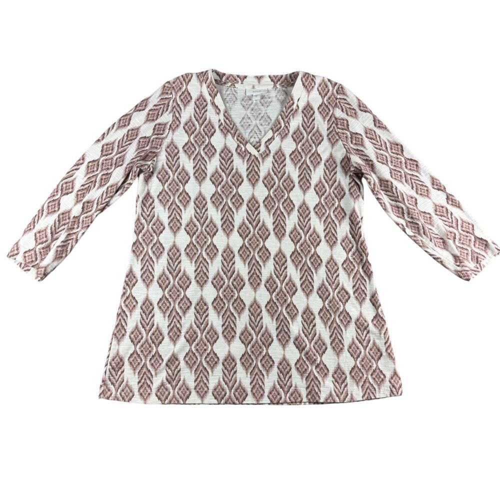 Pure Jill Top Women's Extra Small Brown 3/4 Sleeve Diamond Southwest Aztec Shirt